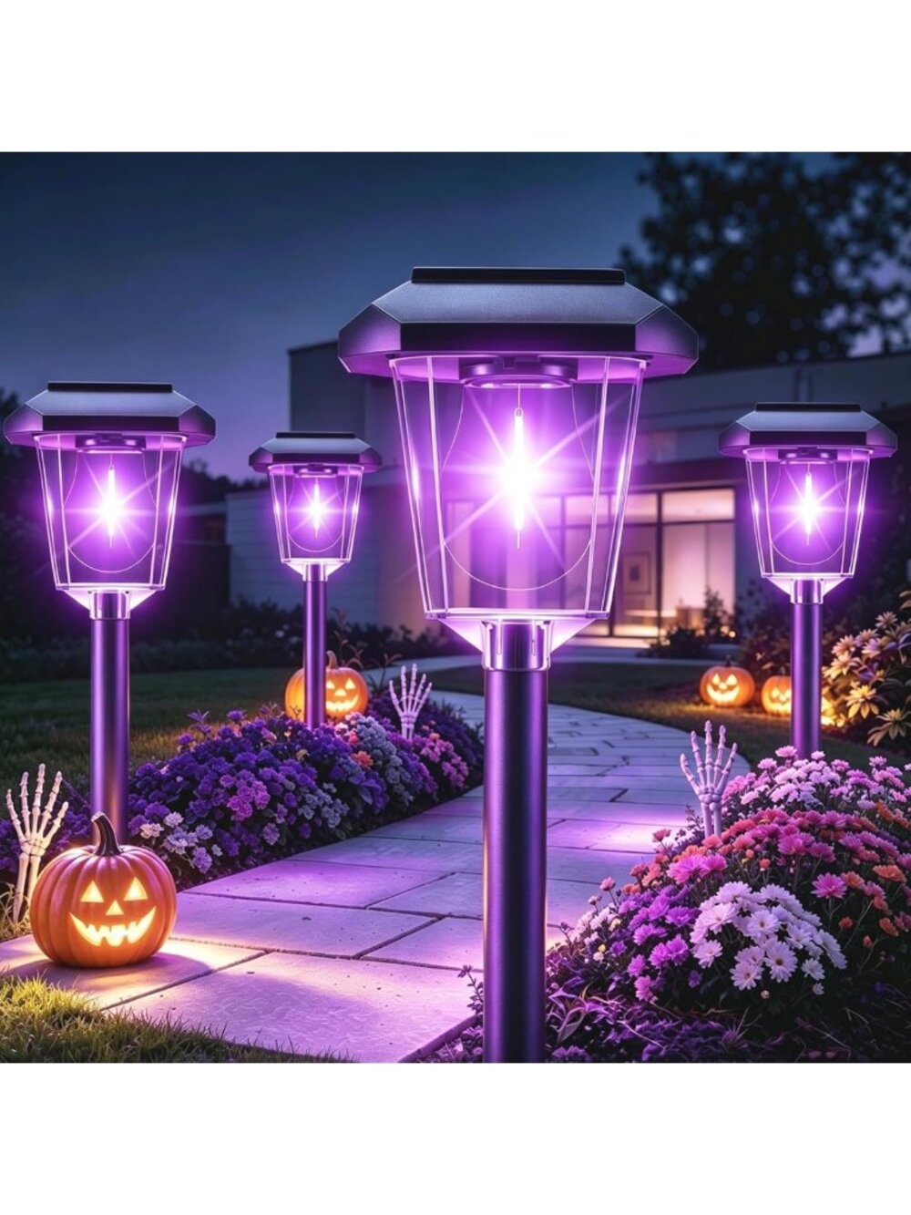 16-Pack Purple Solar Halloween Lights for Outdoor Pathway Decor & Festive